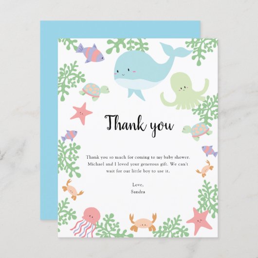 海の下で予算ベビーシャワーありがとうかわいい (正面/裏面)