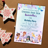 海の下で人魚かわいい子供たち青い7歳の誕生日 招待状