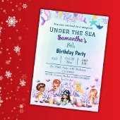 海の下で人魚かわいい子供たち青8歳の誕生日 招待状