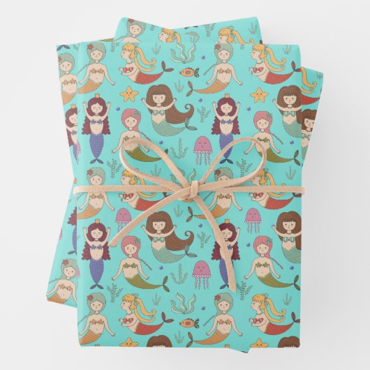 海の下で人魚たちがやることをする幸せな人魚 ラッピングペーパーシート (インサイチュ)