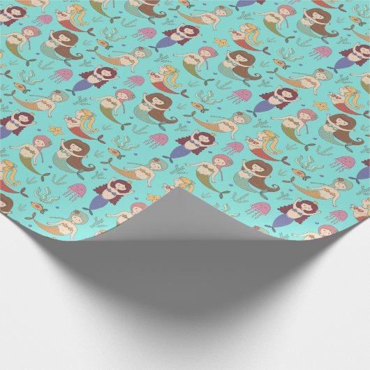海の下で人魚たちがやることをする幸せな人魚 ラッピングペーパー (角)