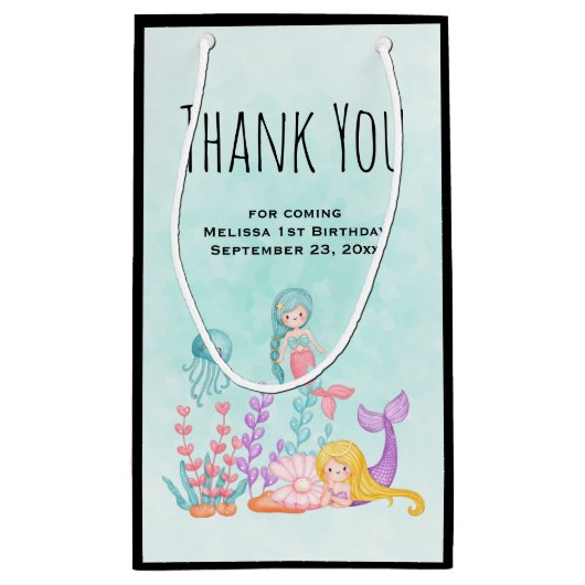 海の下で人魚とクラゲありがとう スモールペーパーバッグ