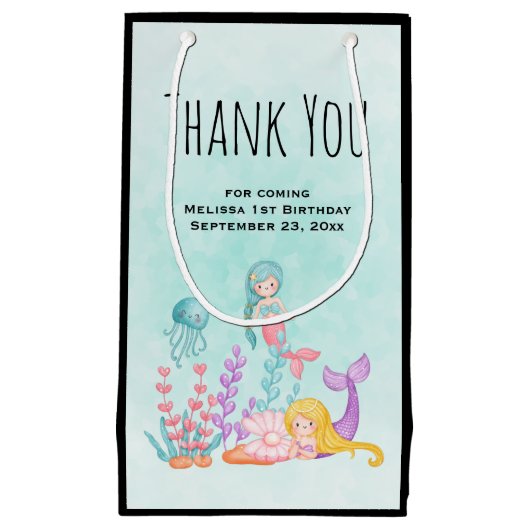 海の下で人魚とクラゲありがとう スモールペーパーバッグ (正面)