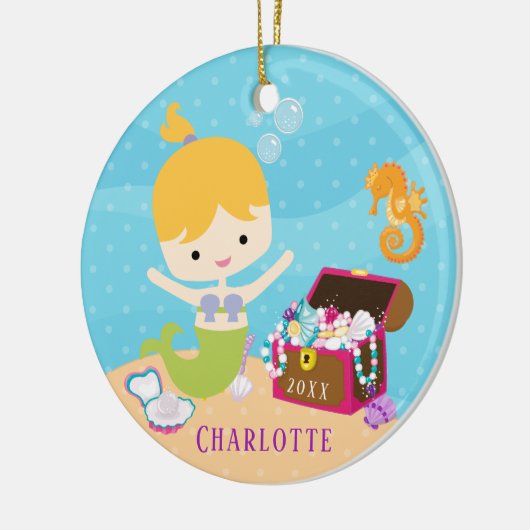 海の下で人魚のクリスマスの飾り セラミックオーナメント (左)