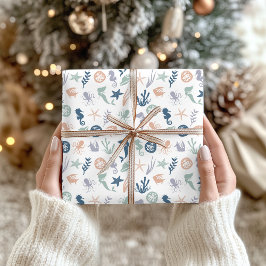 海の下で人魚のシーホース ラッピングペーパー