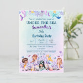 海の下で人魚のテーマ青い5歳の誕生日 招待状 (スタンド正面)