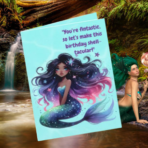 海の下で人魚の写真の誕生日挨拶 カード