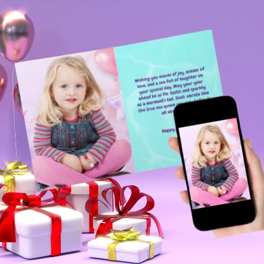 海の下で人魚の写真の誕生日挨拶 カード