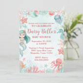 海の下で人魚の女の子の赤ちゃんシャワー 招待状 (スタンド正面)