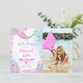 海の下で人魚の最初の誕生日の写真 招待状 (スタンド正面)