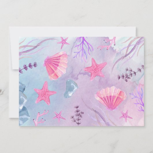 海の下で人魚の最初の誕生日の写真 招待状 (裏面)