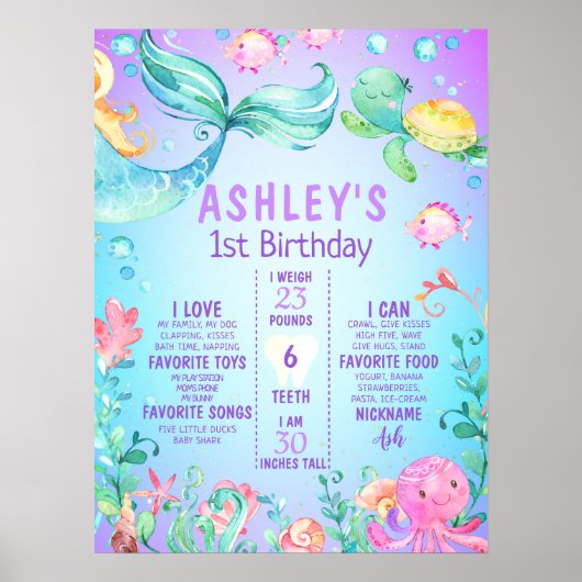 海の下で人魚の最初の誕生日マイルストーン ポスター (正面)