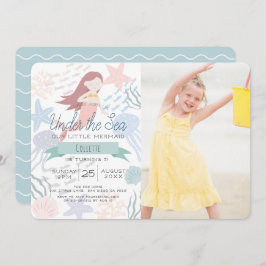 海の下で人魚の海の緑の写真誕生日 招待状