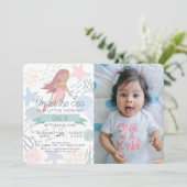 海の下で人魚の海の緑の写真1st誕生日 招待状 (スタンド正面)