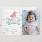 海の下で人魚の海の緑の写真1st誕生日 招待状 (正面)