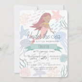 海の下で人魚の海の緑の最初の誕生日の招待 招待状 (正面)