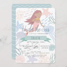 海の下で人魚の海の緑の最初の誕生日の招待 招待状
