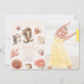 海の下で人魚の海ピンクの誕生日写真 招待状 (正面)