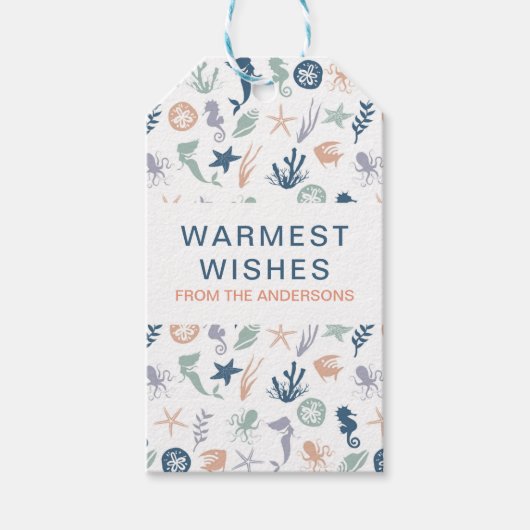 海の下で人魚の海馬のヒトデ ギフトタグ (正面)