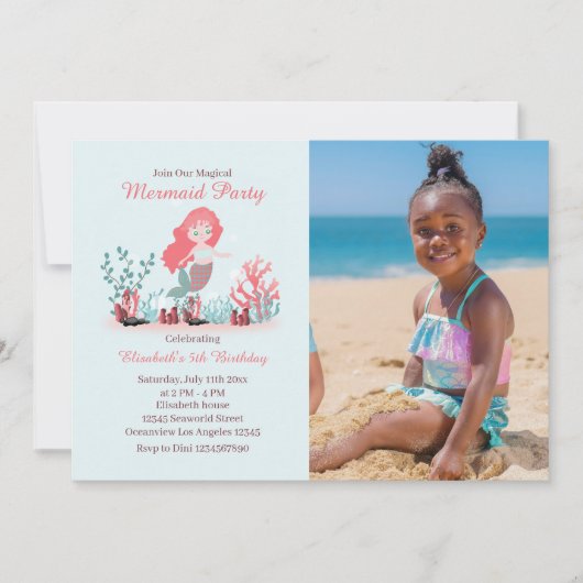 海の下で人魚の王子の誕生日写真 招待状 (正面)