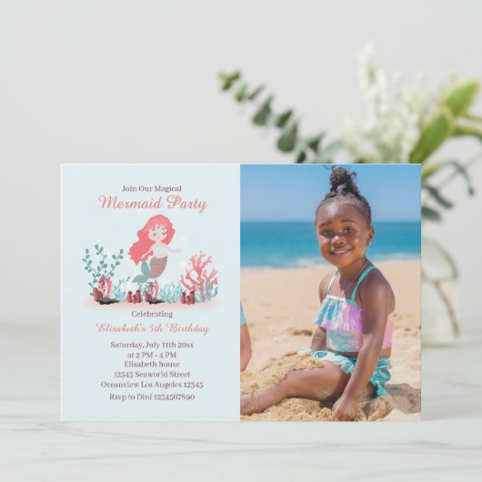 海の下で人魚の王子の誕生日写真 招待状 (スタンド正面)