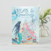 海の下で人魚の珊瑚のクリスマスツリー シーズンカード (スタンド正面)