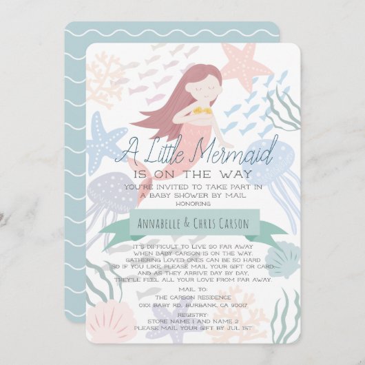 海の下で人魚の緑の赤ん坊のシャワーをメールで 招待状 (正面/裏面)