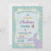 海の下で人魚の誕生日の招待パーティー 招待状 (正面)