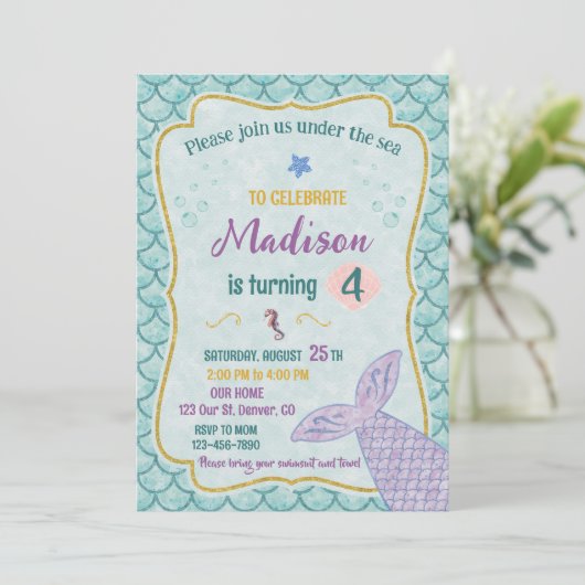 海の下で人魚の誕生日の招待パーティー 招待状 (スタンド正面)