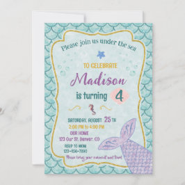 海の下で人魚の誕生日の招待パーティー 招待状