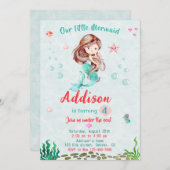 海の下で人魚の誕生日の招待パーティー 招待状 (正面/裏面)