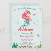 海の下で人魚の誕生日の招待パーティー 招待状 (正面/裏面)
