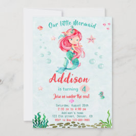 海の下で人魚の誕生日の招待パーティー 招待状
