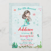 海の下で人魚の誕生日の招待パーティー 招待状 (正面/裏面)