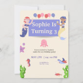 海の下で人魚の誕生日パーティーの招待 招待状 (正面)