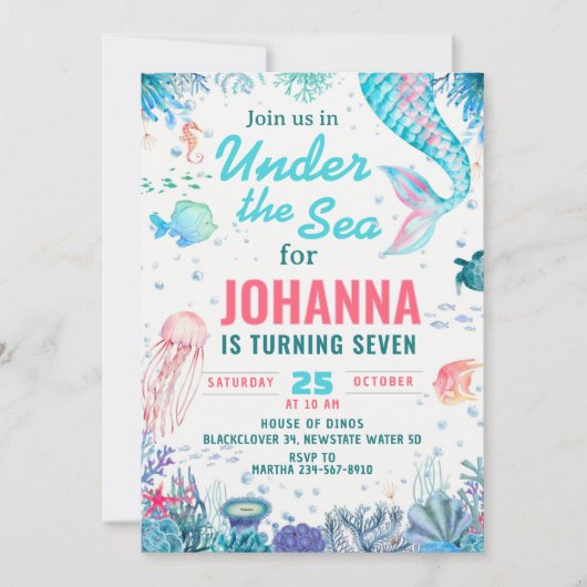 海の下で人魚の誕生日パーティーの招待 招待状