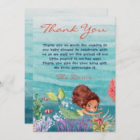 海の下で人魚の赤ちゃんシャワーありがとう 招待状 (正面/裏面)