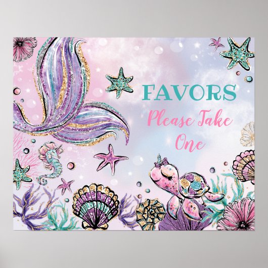海の下で人魚の赤ちゃんシャワー誕生日の好意 ポスター (正面)