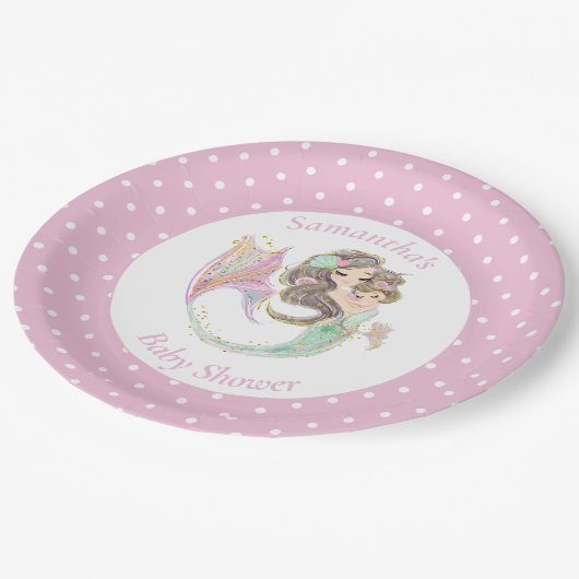 海の下で人魚の赤ちゃんシャワー ペーパープレート (アングル)