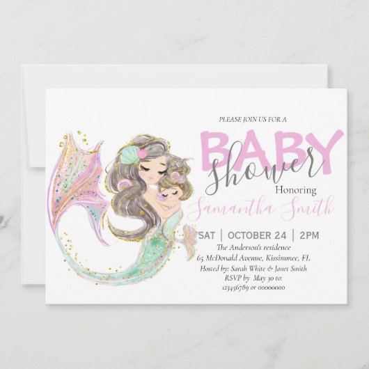 海の下で人魚の赤ちゃんシャワー 案内状 (正面)