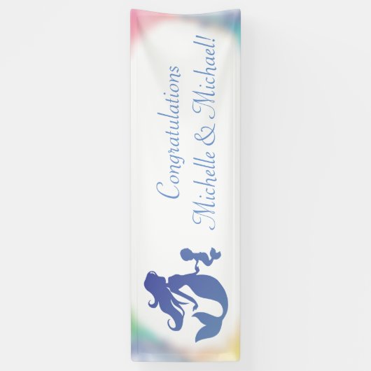 海の下で人魚の赤ちゃんシャワー 横断幕 (縦)