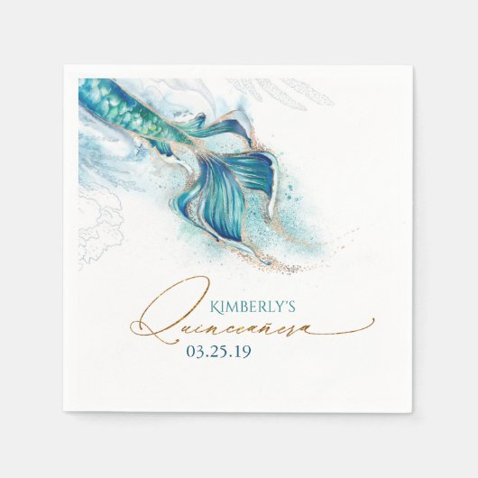 海の下で人魚をテーマにしたキンセアニェラ スタンダードカクテルナプキン (正面)