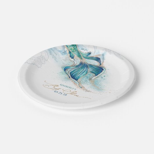 海の下で人魚をテーマにした赤ちゃんシャワー ペーパープレート (アングル)