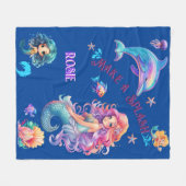 海の下で人魚を跳ね上げるフリースブランケット フリースブランケット (正面(横))