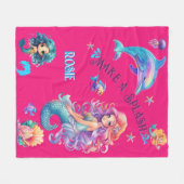 海の下で人魚を跳ね上げるフリースブランケット フリースブランケット (正面(横))