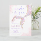 海の下で人魚パープルティール(緑がかった色)最初の誕生日 招待状 (スタンド正面)