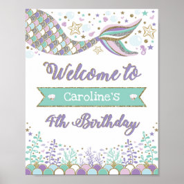 海の下で人魚4歳の誕生日ウェルカムサイン ポスター