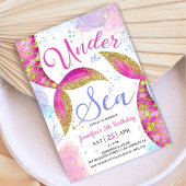海の下で人魚5thバースデーパーティーの女の子 招待状