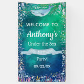 海の下で任意の年齢の誕生日パーティー歓迎 横断幕 (縦)