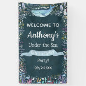 海の下で任意の年齢の誕生日パーティー歓迎 横断幕 (縦)